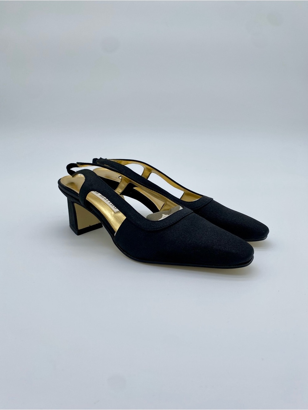 Vintage Ann Marino Black Slingback Heels Womens 5.5 Square Toe NOS 90s Y2K